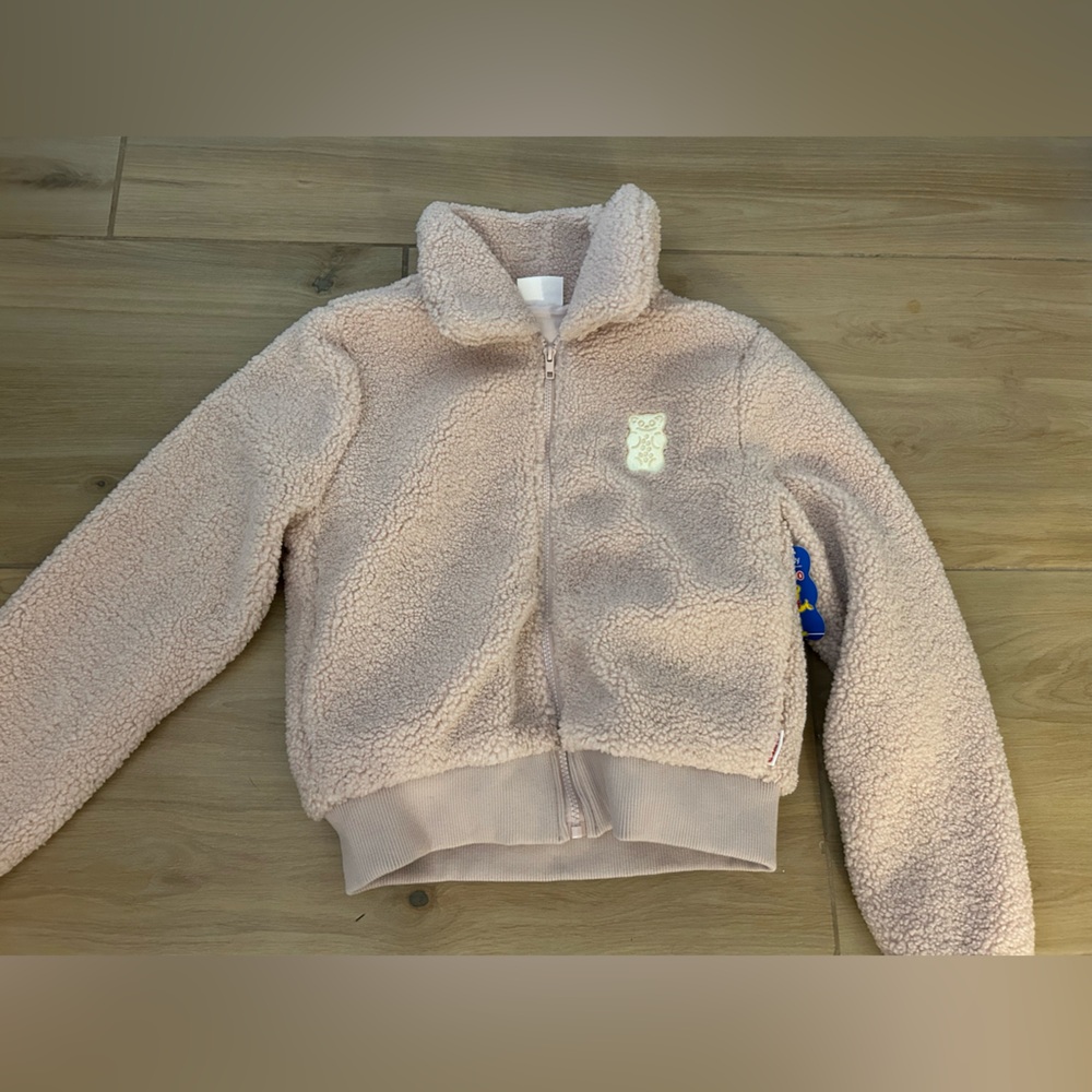 NEW Haribo Pink Juniors Fleece Teddy Crop Zip Up Lined Jacket S $74